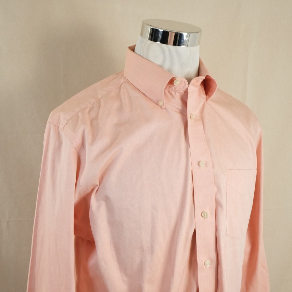 Stafford 16 32/33 Pinpoint Oxford Dress Shirt Peach Non Iron 100% Cotton Mens